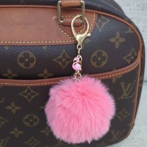 Flamingo Pink Pom Gold Keychain